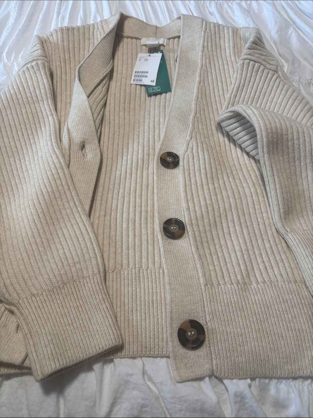 H&M Beige Ribbed Button-Front Cardigan - Picture 8 of 8